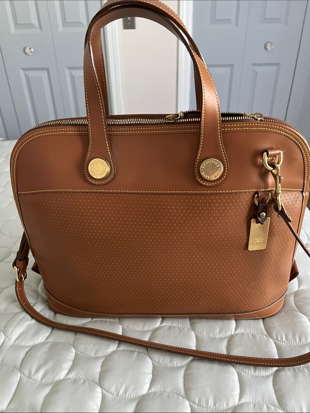 Classic Brown Dooney Tote Bag with Gold Hardware
